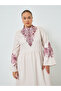 Plus Size Beige Floral Long Sleeves A-Line Maxi Dress - 2