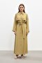 Belted Buttoned Long Women's Dress Olive 12668