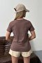Women's 100% Cotton T-Shirt with Key Accessory Light Brown - 26Y 26515 - 5