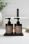 Set of 2 Amber Soap Dispensers - Bathroom Set with Black Stand, Hand Soap and Hand Lotion Written on It - 220Hhccplstk - 4