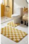 Chess Dama Patterned Latex Non-Slip Base Machine Washable 2-Piece Bohemian Bath Mat 80X50 50X40 cm - 5