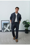 Men's striped zipper jacket - tie-front pants (top-bottom set)