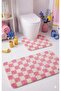 Chess Dama Patterned Latex Non-Slip Base Machine Washable 2-Piece Bohemian Bath Mat 80X50 50X40 cm