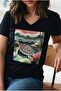Black 100% Cotton V-Neck T-Shirt with Turtle Pattern, Sequins, Beads and Embroidery - 2