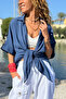 Navy Blue Tie-Dye Cotton Long Back Crop Woven Blouse 70 45
