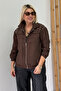 Brown Shoulders Stone Embroidered Zippered Bomber Coat - 3