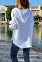 White Hooded Buttoned Pocketed Tacky Stitched Cotton Loose Woven Shirt 70 50 - 2