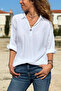 White Half-Patched Ornamented Buttoned Cotton Loose Woven Blouse 65 55 - 3