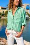 Green Striped Pocketed Cotton Casual Woven Shirt 70 50 - 4