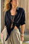 Black Tie-Dye Cotton Long Back Crop Woven Blouse 70 45 - 3
