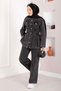 Belt Detailed Jacket Trousers Jeans Set Black - 4