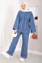 Belt Detailed Jacket Trousers Jeans Set Light Blue - 4