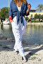 White Pocketed Ornamented Buttoned Wide Leg Cotton Casual Woven Trousers 95 35 - 5