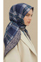 Plaid Patterned Rayon Scarf - Dark Blue - 3