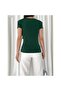 Women's Padded Shoulders Pleated Short Sleeve Sandy Fabric Blouse 9486 - 3