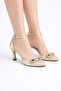 Women's Heeled Shoes with Stone Bow Detail and Ankle Strap - 2