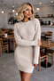 Women's Knitwear Dress Beige Long Sleeve Buttoned Round Neck Basic Stylish Casual Soft