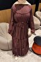 Ruffle Detailed Hijab Dress Bitter Brown - 3