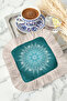 Fringed Presentation Napkin with Mandala Motif - Ethnic Bohemian Turquoise Cream Design Coaster Napkin - 7