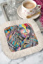 Colorful Dream Faces Fringed Presentation Napkin - Artistic Bohemian Turquoise Yellow Cream Coaster Tissue - 6