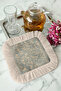 Luxurious Bird Motif Fringed Presentation Placemat Tissue - Elegant Vintage Blue Beige Bohemian Presentation Napkin - 5