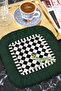 Elegant Mosaic Bukalamun Tasseled Presentation Napkin - Exotic Black and White Plaid Coaster Tissue - 7