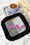 Baroque Striped Floral Fringed Presentation Napkin - Elegant Glam Bohemian Black Fuchsia Coaster Tissue - 5