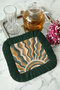 Retro Wave Sparkling Fringed Presentation Napkin - Sun Reflecting Bohemian Green Gold Coaster Tissue - 5