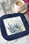 Luxurious Leaf Motif Fringed Presentation Napkin - Tropical Bohemian Navy Blue Edged Coaster Tissue - 5