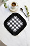 Luxury Plaid Fringed Decorative Fabric Napkin - Monochrome Modern Black and White Coaster Tissue - 3