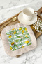 Lemon Blossom Spring Elegance Fringed Presentation Napkin - Mediterranean Style Green Yellow Ecru Coaster Tissue - 2