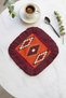 Ethnic Motif Fringed Decorative Fabric Napkin - Traveler Bohemian Orange Burgundy Coaster Handkerchief - 7