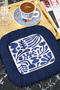 Modern Mediterranean-Inspired Fringed Presentation Napkin-Leaf Motifs Bohemian Navy Blue Coaster Tissue - 8