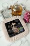 Floral Colorful Cat Fringed Presentation Napkin-Artistic Bohemian Floral Black Coaster Serving Tissue - 3