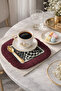 Stunning Checkerboard Figured Fringed Presentation Napkin - Artistic Bohemian Anthracite Burgundy Coaster Tissue - 2