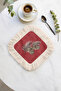 Stylish Fringed Serving Cocktail Napkin with Pine Cones - Natural Winter Rustic Red Cream Coaster Tissue - 5