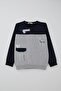 Boy's Tracksuit Set with Pocket Flap Detail and Printed Text, Ages 7-12, Light Gray Melange - 2