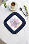 Hamsa Mandala Fringed Decorative Fabric Napkin - Meditation Bohemian Navy Blue Coaster Handkerchief - 2