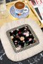Baroque Floral Fringed Presentation Napkin - Luxurious Spring Bohemian Black Gold Colored Coaster Tissue - 5