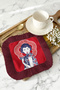 Vintage Women's Portrait Fringed Presentation Napkin - Modern Retro Burgundy Red Coffee Side Presentation Handkerchief - 8