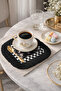 Luxurious Floral Fringed Decorative Fabric Napkin - Classic Elegance Black Bohemian Coaster Tissue - 6