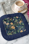 Baroque Bird Floral Fringed Presentation Napkin - Natural Garden Breeze Classic Navy Blue Coaster Tissue - 3