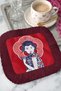 Vintage Women's Portrait Fringed Presentation Napkin - Modern Retro Burgundy Red Coffee Side Presentation Handkerchief - 5