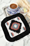Ethnic Luxury Fringed Presentation Napkin - Geometric Bohemian Black and Red Design Coaster Napkin - 3