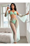 4pcs Women's Mental Tassel Drop Wireless Bra with Thong, Skirt and Sleeves set - 2