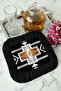 Ethnic Geometric Motif Fringed Coffee Side Serving Napkin - Aztec Modern Black Yellow Presentation Handkerchief