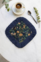 Baroque Bird Floral Fringed Presentation Napkin - Natural Garden Breeze Classic Navy Blue Coaster Tissue - 5