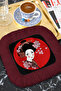 Luxurious Japanese Geisha Art Presentation Napkin with Tassels - Far Eastern Modern Burgundy Coaster Tissue - 6