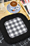 Luxury Plaid Fringed Decorative Fabric Napkin - Monochrome Modern Black and White Coaster Tissue - 8