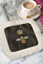 Royal Bee Embroidered Fringed Presentation Napkin - Queen Themed Luxurious Bohemian Black Coaster Tissue - 7